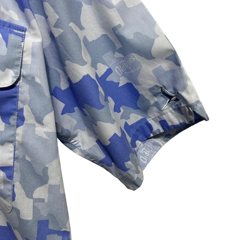 Tejas Mens Fishing Shirt L‎ Blue Texas Camo Western Ranchcore Outdoor Button Up